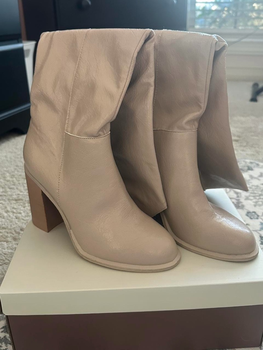 Slouchy Block Heel Ankle Boots - Taupe